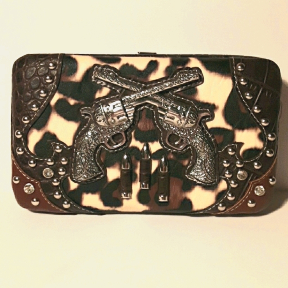 Animal print faux guns & bullets Wallet Clutch